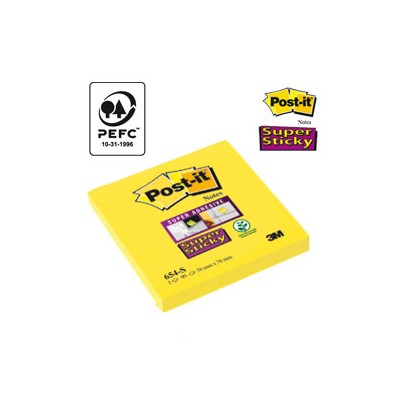 BLOCCO 90foglietti Post-it Super Sticky 654-S 76x76mm GIALLO ORO 7100103161 - Conf da 12 pz.