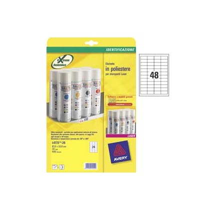 Poliestere adesivo L4778 bianco 20fg A4 45,7x21,2mm (48et/fg) laser Avery L4778-20