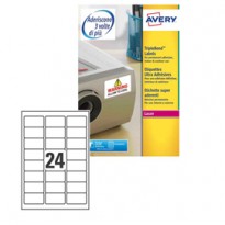 Poliestere adesivo extra L6141 bianco 20fg A4 63,5x33,9mm (24et/fg) laser Avery L6141-20