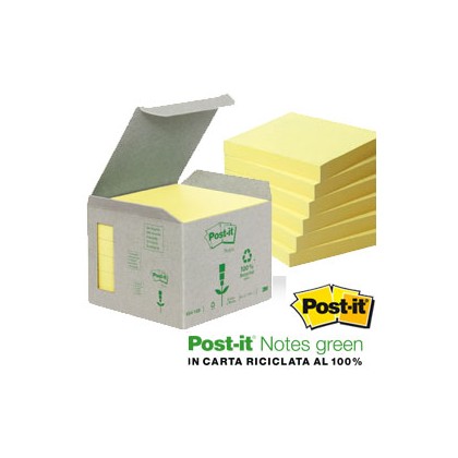 BLOCCO 100foglietti Post-it Notes Green 76x76mm 654-1B GIALLO 7100172252 - Conf da 6 pz.