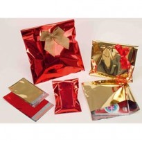 50 BUSTE REGALO IN PPL METAL LUCIDO 35x50+5cm ORO con patella adesiva U-814ARRYP5AD