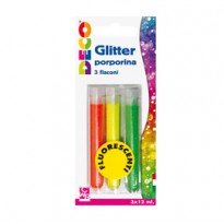 Blister glitter 3 flaconi grana fine 12ml colori assortiti fluo DECO 11591
