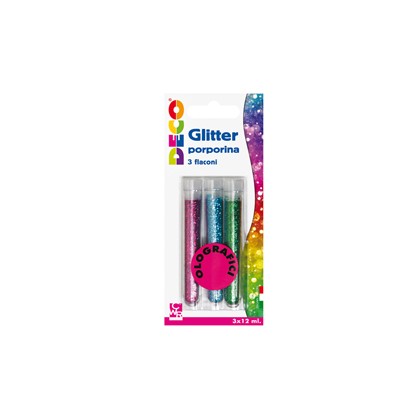 Blister glitter 3 flaconi grana fine 12ml colori assortiti olografici Cwr 11592