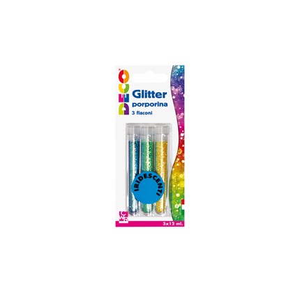 Blister glitter 3 flaconi grana fine 12ml colori assortiti iridescenti Cwr 11593