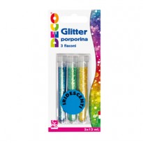 Blister glitter 3 flaconi grana fine 12ml colori assortiti iridescenti Cwr 11593