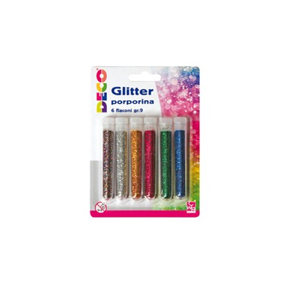 Blister glitter 6 flaconi grana fine 12ml colori assortiti Cwr 130/GL5