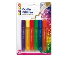 Blister colla glitter 6 penne 10,5ml colori pastello assortiti DECO 11229