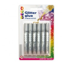 Blister colla glitter 6 penne 10,5ml argento DECO 05884
