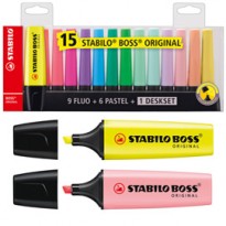 Deskset 15 evidenziatori Boss 70 colori fluo+pastel Stabilo 70715-01