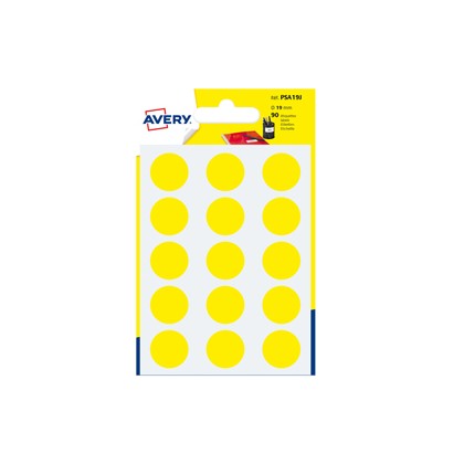 Blister 90 etichetta adesiva tonda PSA giallo 19mm Avery PSA19J