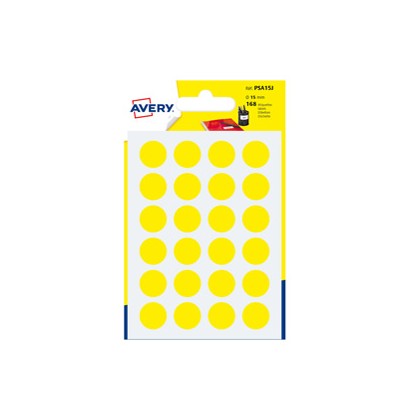 Blister 168 etichetta adesiva tonda PSA giallo 15mm Avery PSA15J