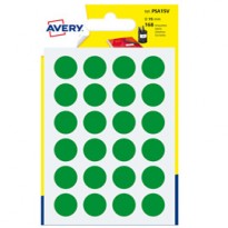 Blister 168 etichetta adesiva tonda PSA verde 15mm Avery PSA15V