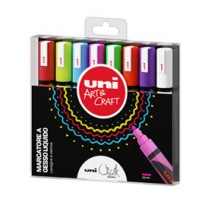 Busta 8 marcatore a gesso liquido UNI CHALK p.tonda col.assortiti UNI M PWE5M 8P