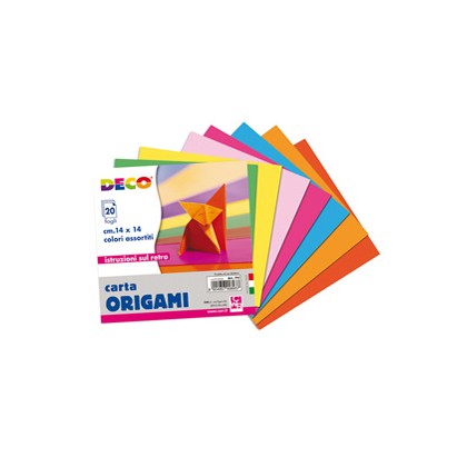 Confezione 20 fogli carta per origami 14x14cm colori assortiti CWR 741 - Conf da 25 pz.