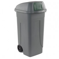 Bidone mobile Cen Push 100Lt grigio c/coperchio verde per raccolta diff. 100P/GRC-VES