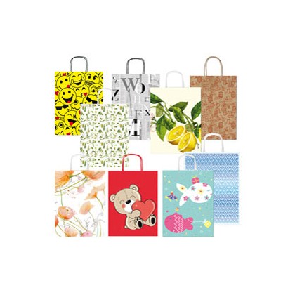 Shopper carta kraft c/manici in carta ritorta 36x41x12cm fantasie ass. Sadoch SDX36ASS - Conf da 25 pz.