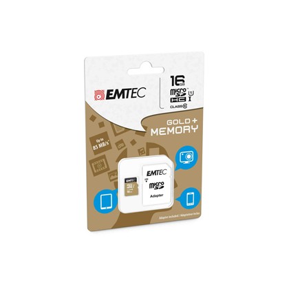 MICRO SDHC EMTEC 16GB CLASS 10 GOLD PLUS CON ADATTATORE ECMSDM16GHC10GP