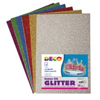 Busta 10 fogli Gomma Crepp Glitter 20x30cm colori assortiti DECO 12377