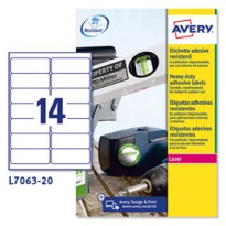 Poliestere adesivo L7063 bianco 20fg A4 99,1x38,1mm (14et/fg) laser Avery L7063-20