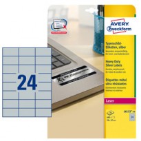 Poliestere adesivo L6133 argento 20fg A4 70x37mm (24et/fg) laser Avery L6133-20